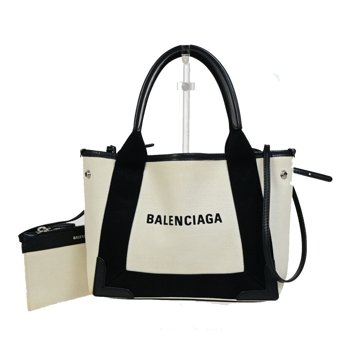 BALENCIAGA Navy Cabas XS 2Way Shoulder Hand Bag Canvas Leather WE BK 88YG007