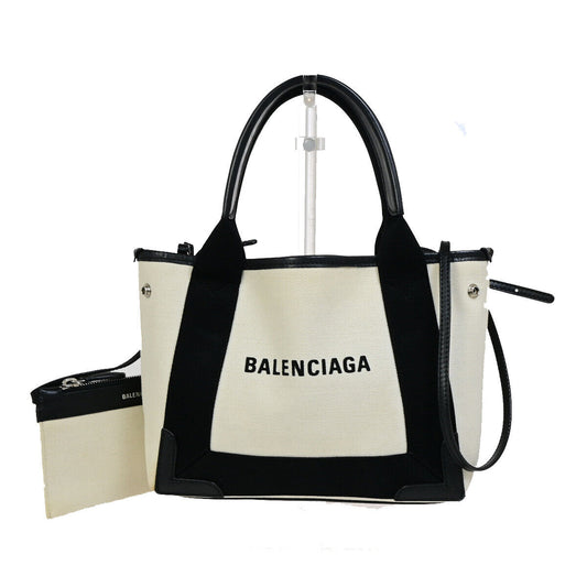 BALENCIAGA Navy Cabas XS 2Way Shoulder Hand Bag Canvas Leather WE BK 88YG007