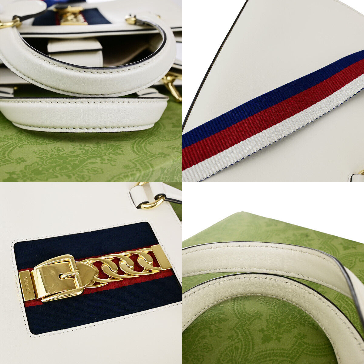 GUCCI Logo Sylvie Sherry 2 Way Shoulder Hand Bag Leather White GHW Italy 21YG624