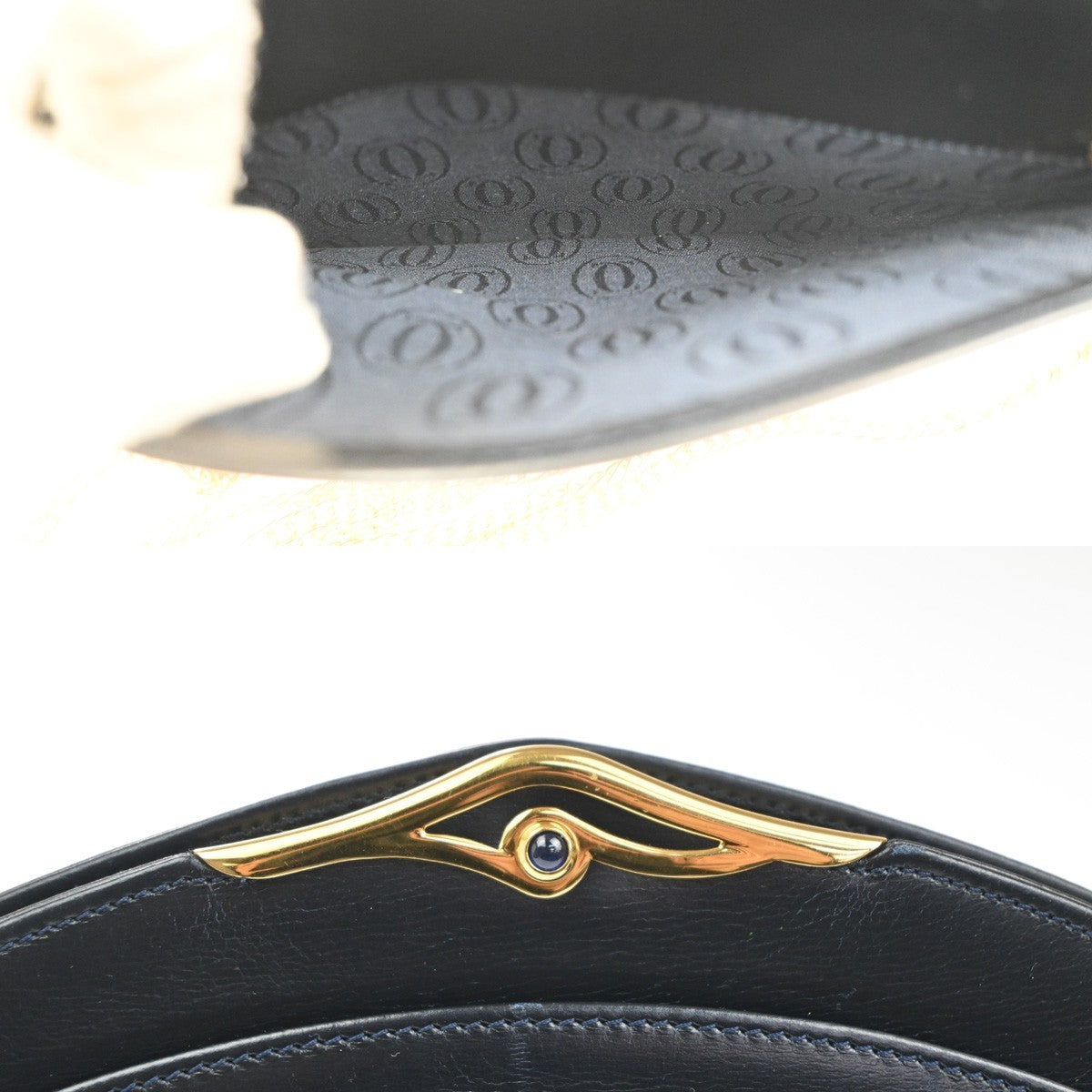 CARTIER Sapphire Line Logo Chain Shoulder Bag Leather Navy BE GHW France 80MA209