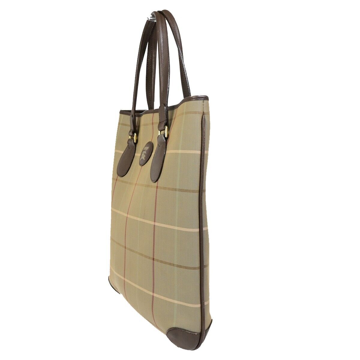 BURBERRYS Logo Shoulder Tote Bag Canvas Leather Brown Gold-plated 05FA991