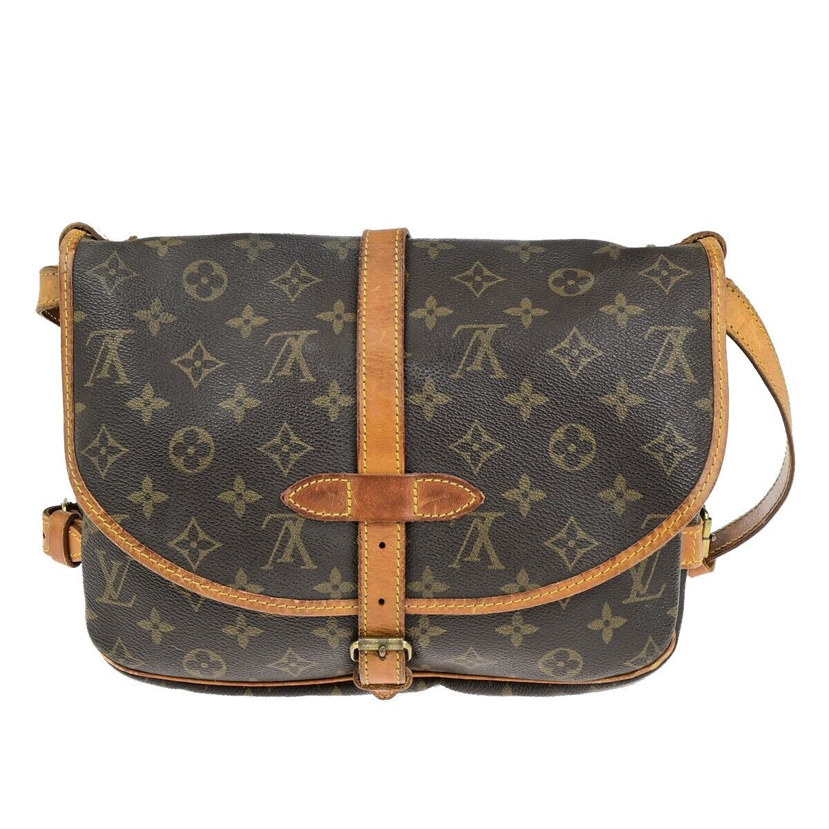 LOUIS VUITTON Logo Saumur 30 Shoulder Bag Monogram Leather Brown M42256 39ED297
