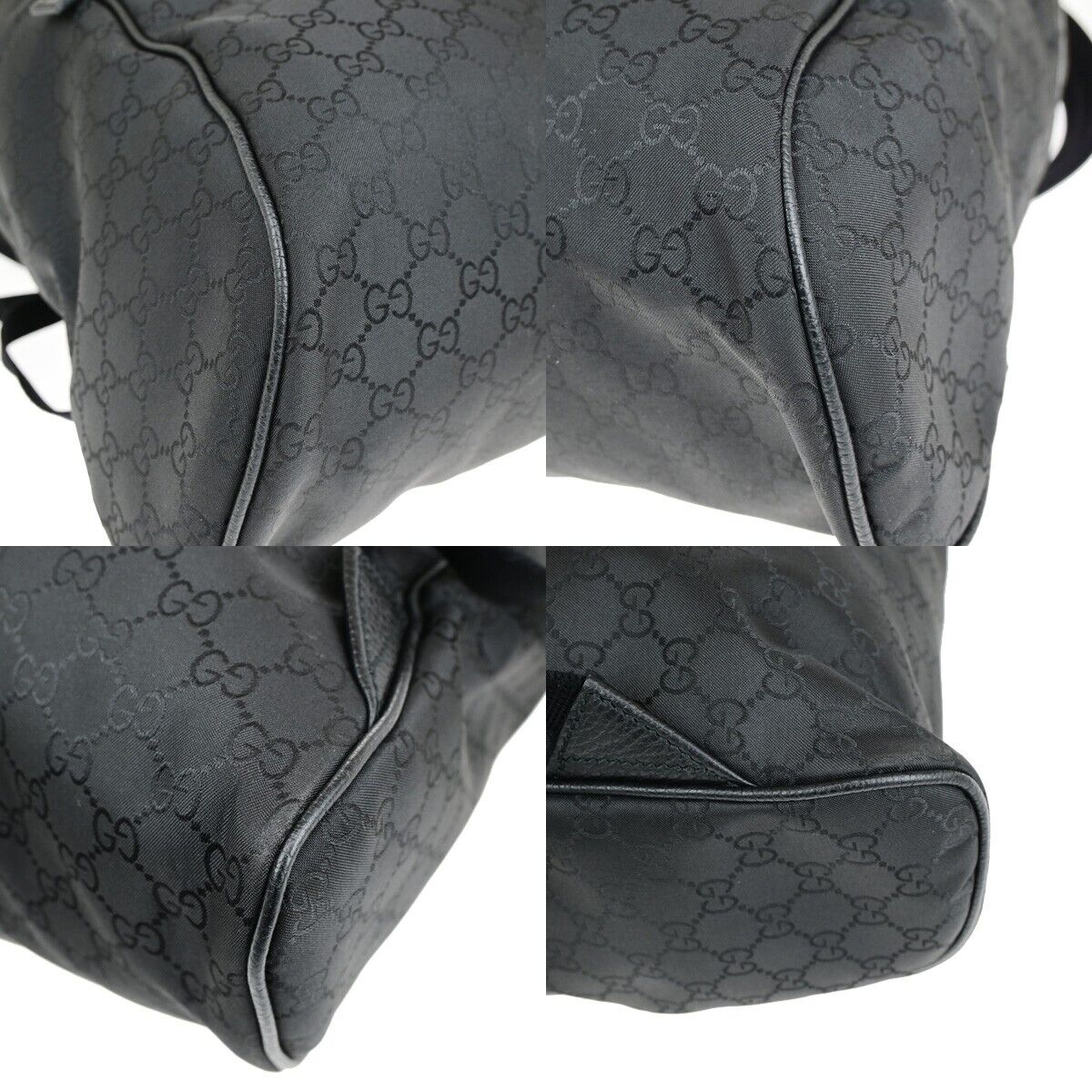 GUCCI Logo Sherry GG Pattern Backpack Bag Nylon Leather Black Italy 21RK735