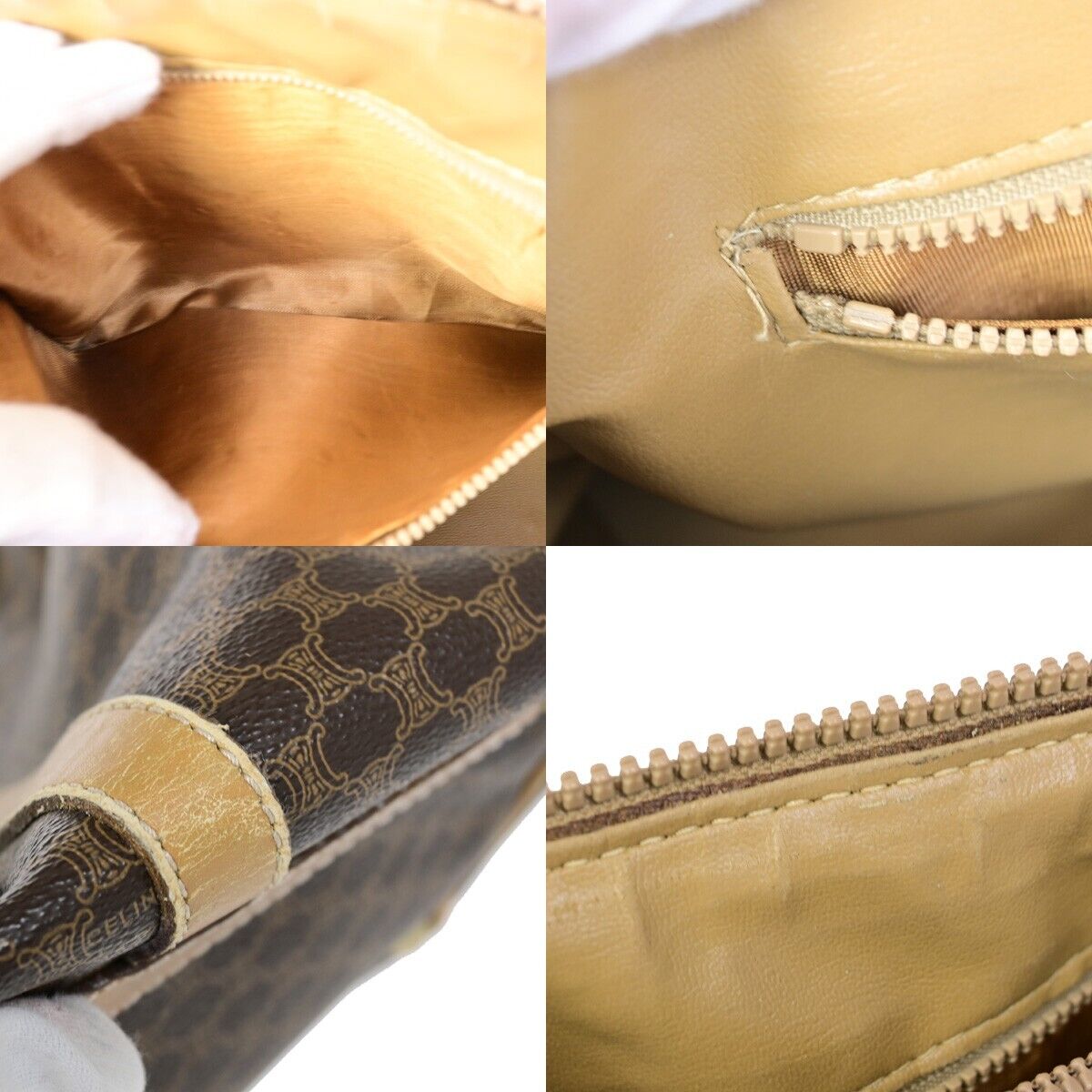 CELINE Macadam Pattern Travel Hand Bag PVC Leather Brown Italy 09FA744