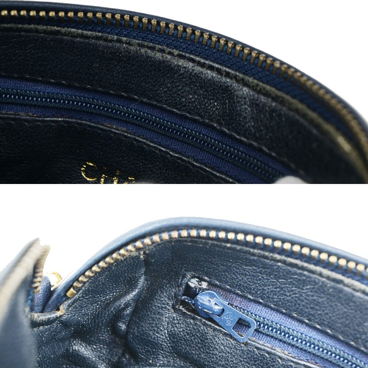 CHANEL Matelasse Tassel Chain Mini Shoulder Bag Leather Navy Vintage 660RK687