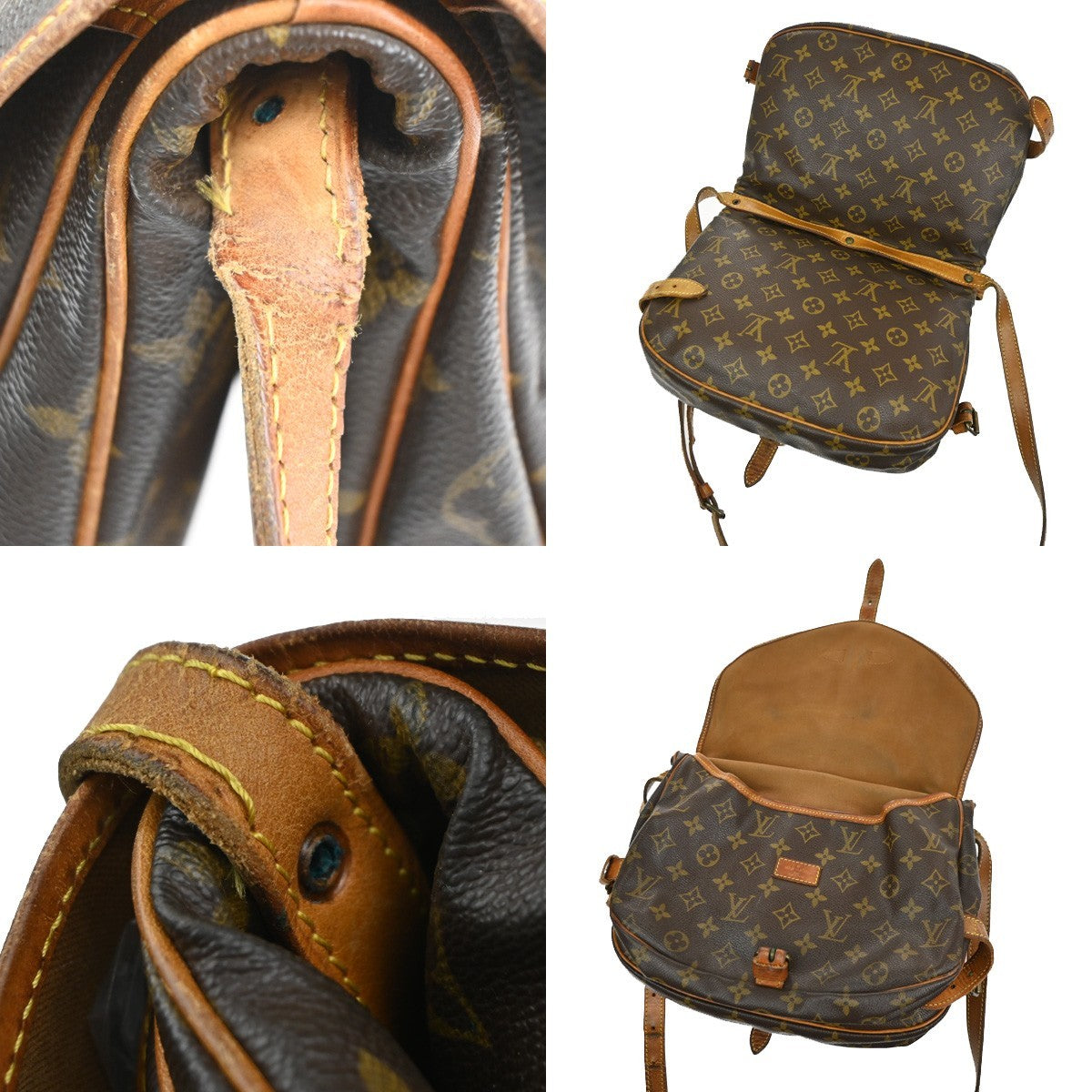 LOUIS VUITTON Logo Saumur 30 Shoulder Bag Monogram Leather Brown M42256 65MA627