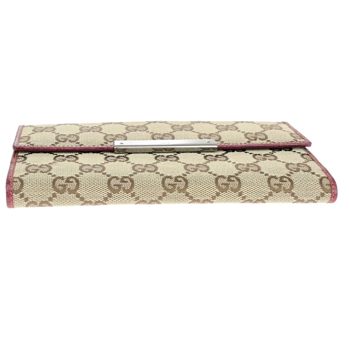 GUCCI Logo GG Pattern Long Bifold Wallet Canvas Leather Brown Bordeaux 88EB467