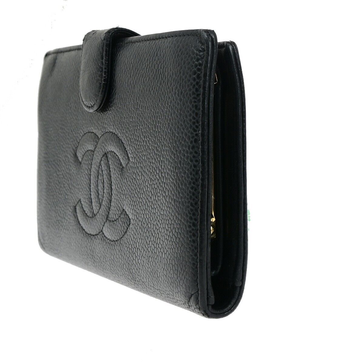 CHANEL CC Long Bifold Wallet Purse Caviar Skin Leather Black GHW Vintage 30SH861