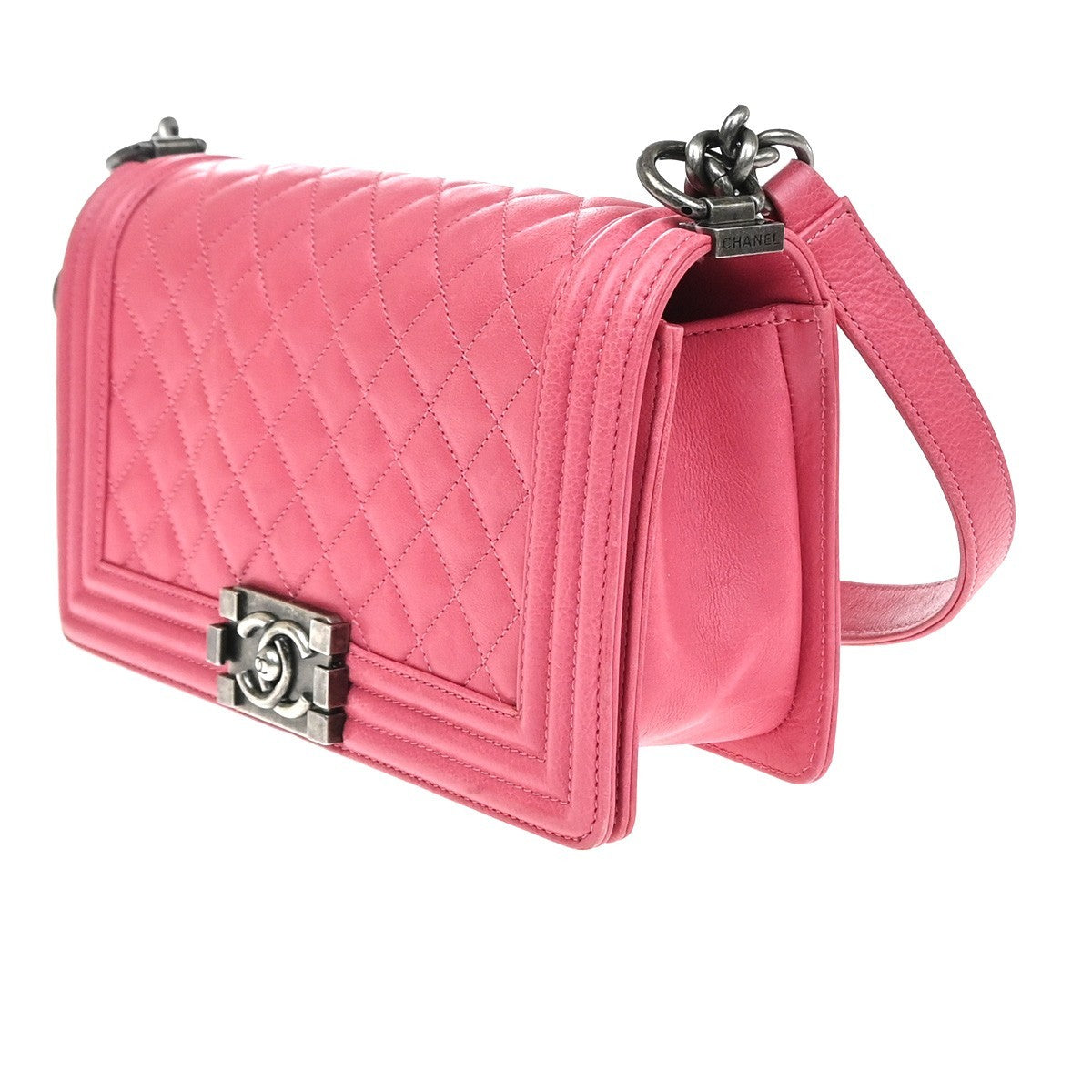 CHANEL CC Boy Chain Shoulder Bag Leather Pink SHW Italy 321RP171