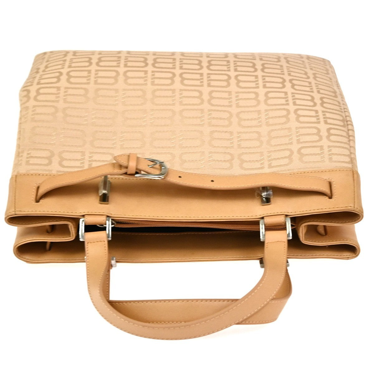 BALENCIAGA Logo BB Pattern Hand Tote Bag Canvas Leather Beige SHW 09CA910