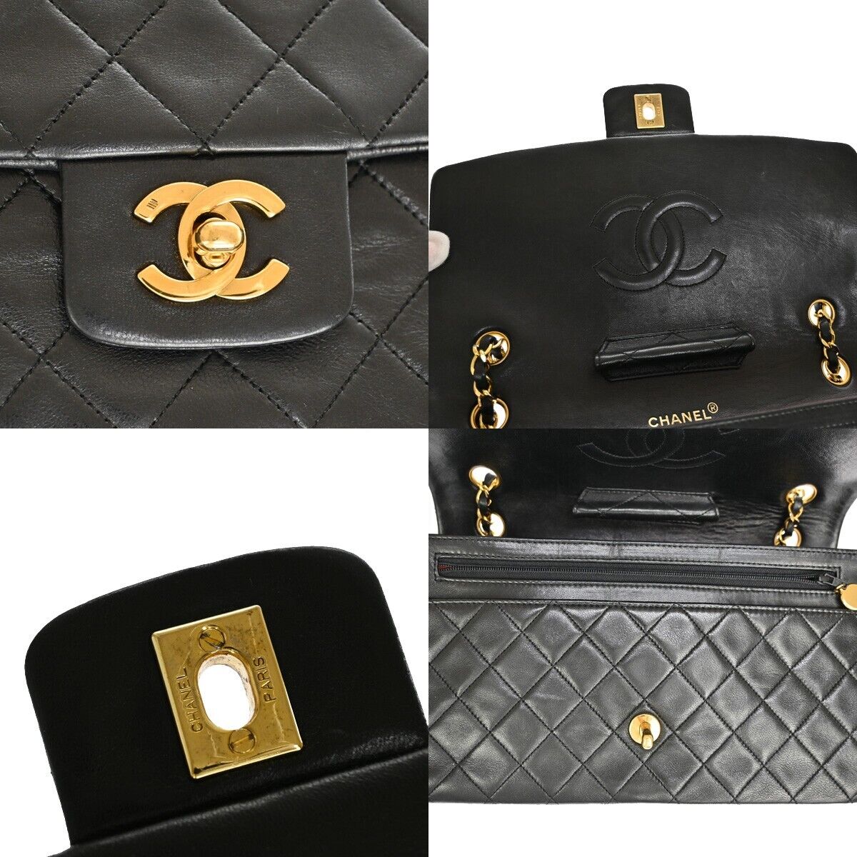 CHANEL CC Logo Matelasse Chain Shoulder Bag Leather Black GHW Vintage 880RJ132