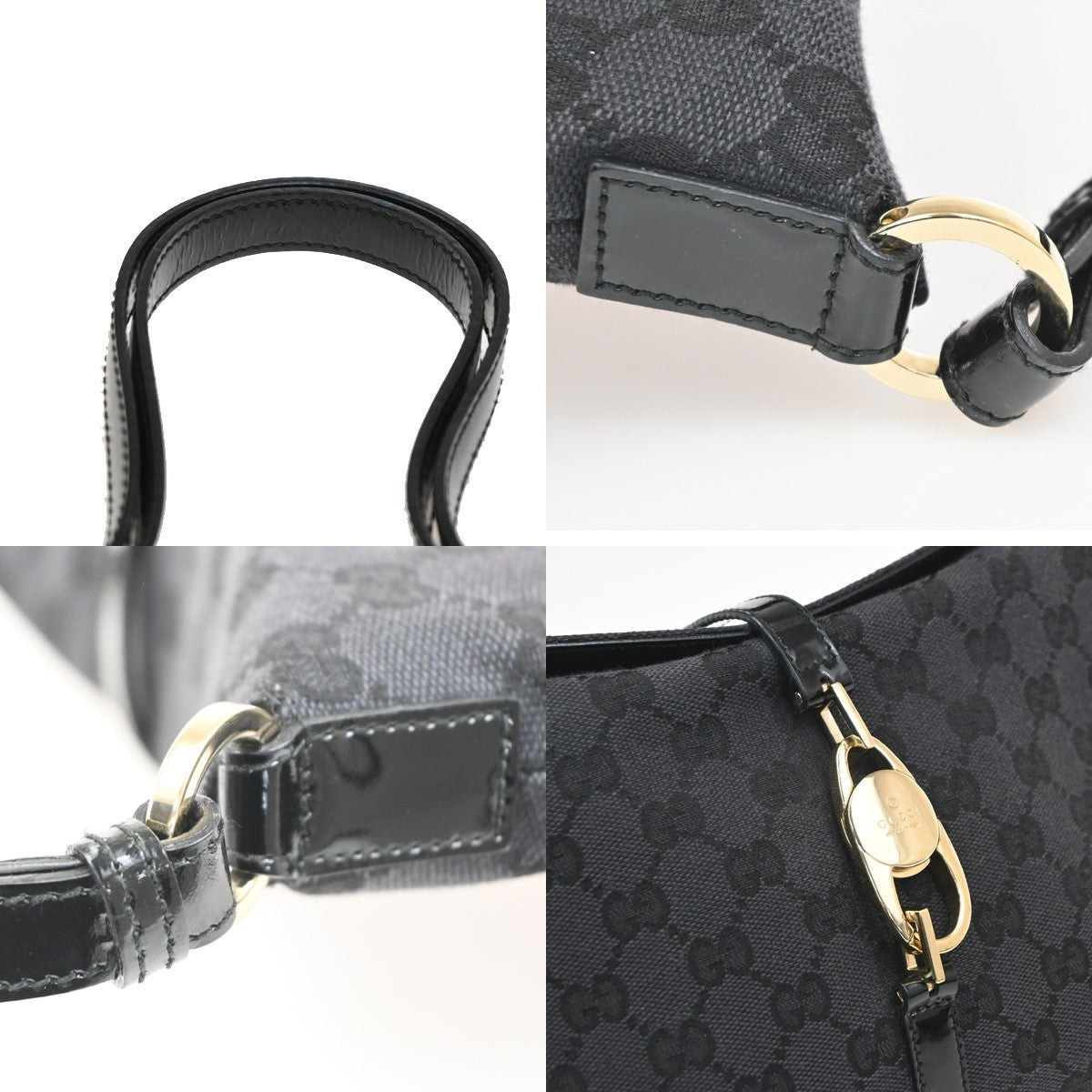 GUCCI Jackie GG 2Way Shoulder Hand Bag Canvas Patent Leather GHW Italy 85CA582