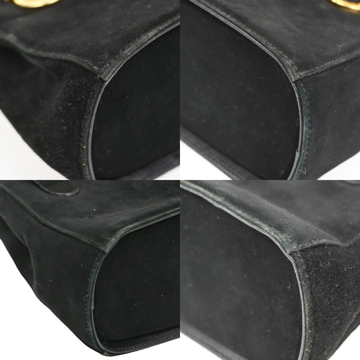 SALVATORE FERRAGAMO Gancini Hand Bag Suede Canvas Black GHW 68CA496