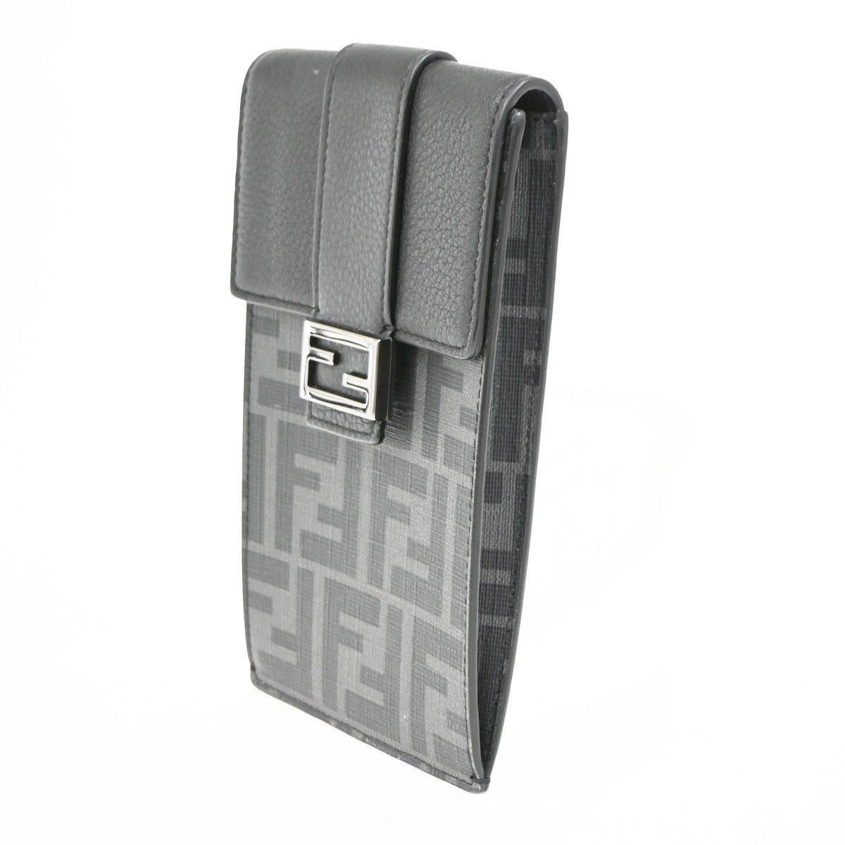 FENDI Logo Zucca Pattern Phone Holder Bag PVC Leather Black Italy 31KB829