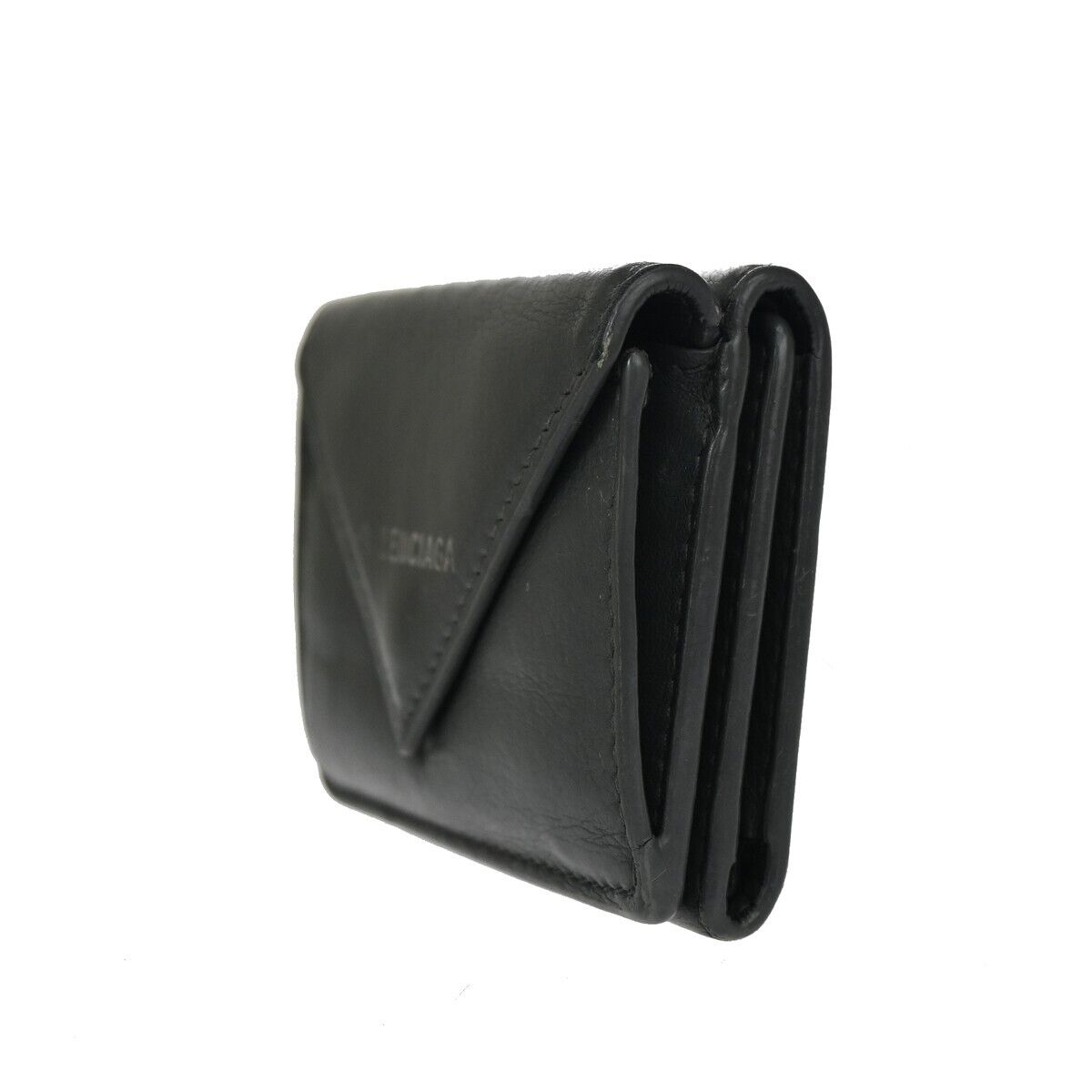 BALENCIAGA Paper Mini Trifold Wallet Purse Leather Gray Silver Italy 09DA072