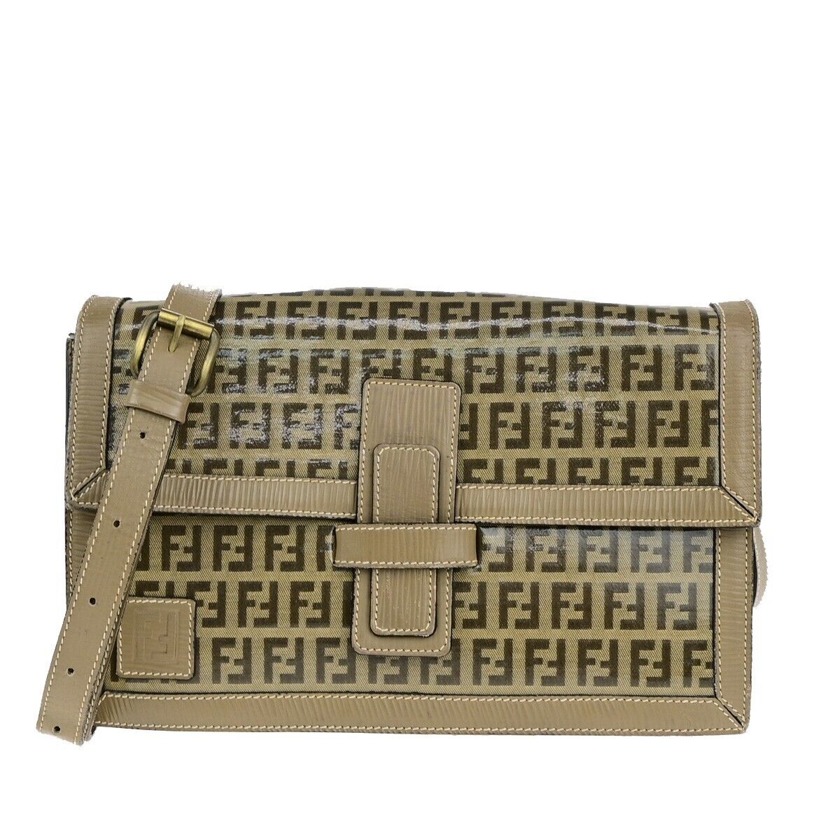 FENDI Logo Zucca Pattern Shoulder Bag Coating Canvas Leather Brown 62KA415