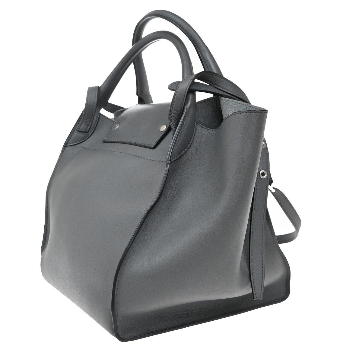 CELINE Logo Big Bag 2Way Shoulder Hand Bag Leather Gray SHW Italy 52RF736
