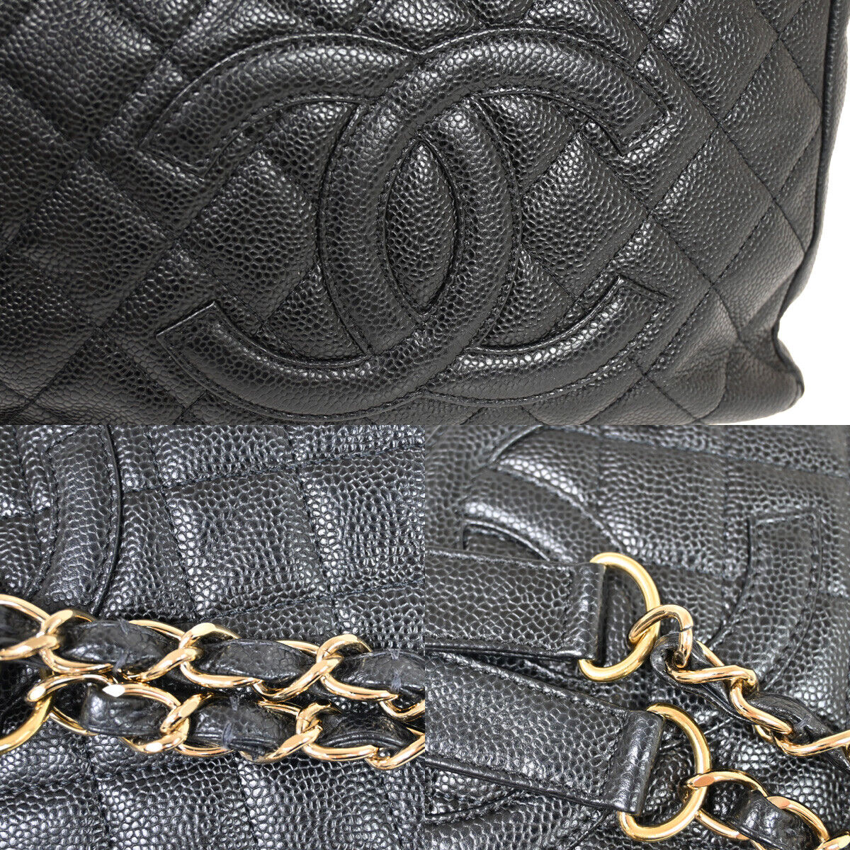 CHANEL CC Logo PST Chain Shoulder Bag Caviar Skin Leather Black GHW 304RJ587