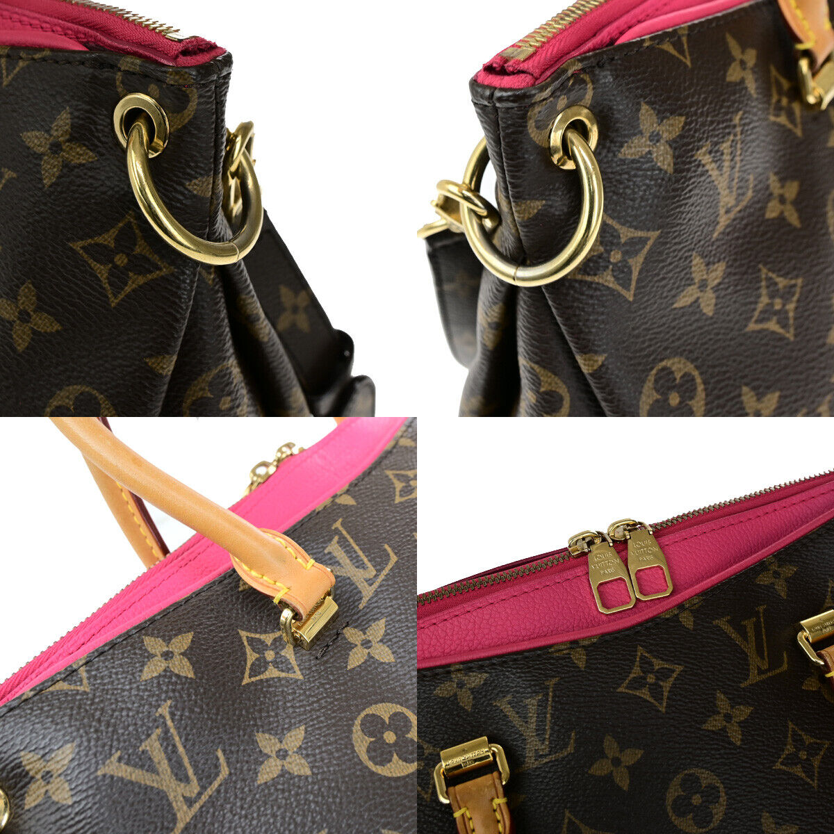 LOUIS VUITTON Pallas 2Way Hand Bag Monogram Leather Brown Pink M41147 51RK715