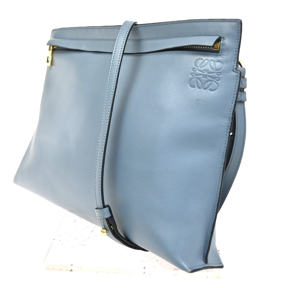 LOEWE Logo T Pouch Anagram Crossbody Shoulder Bag Leather Blue Spain GHW 35TA620