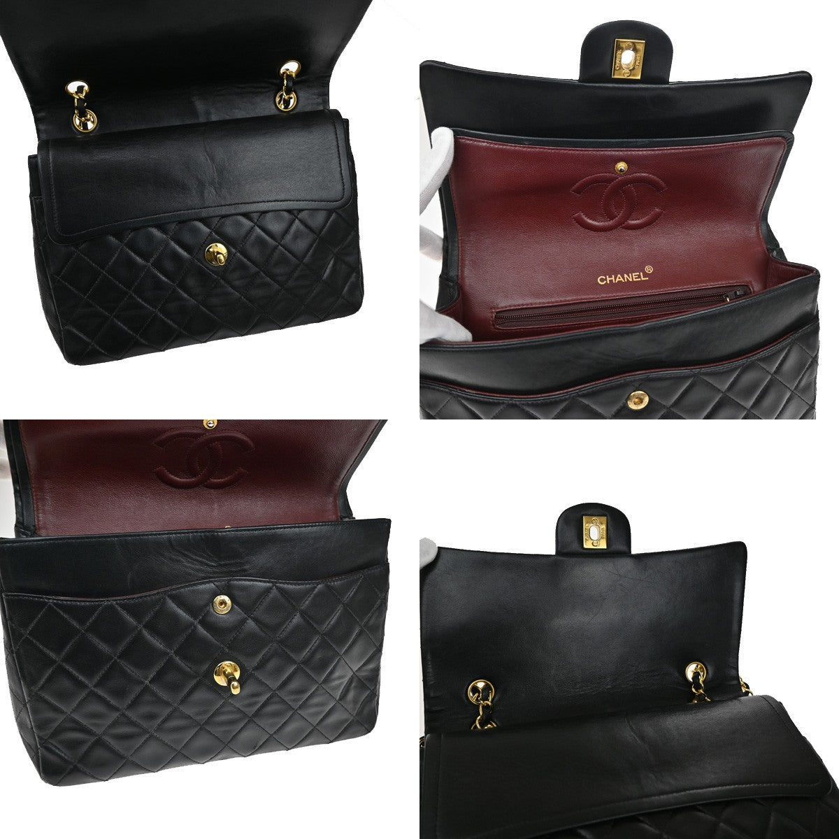 CHANEL CC Matelasse 25 Double Flap Chain Shoulder Bag Leather Black GHW 356RL110