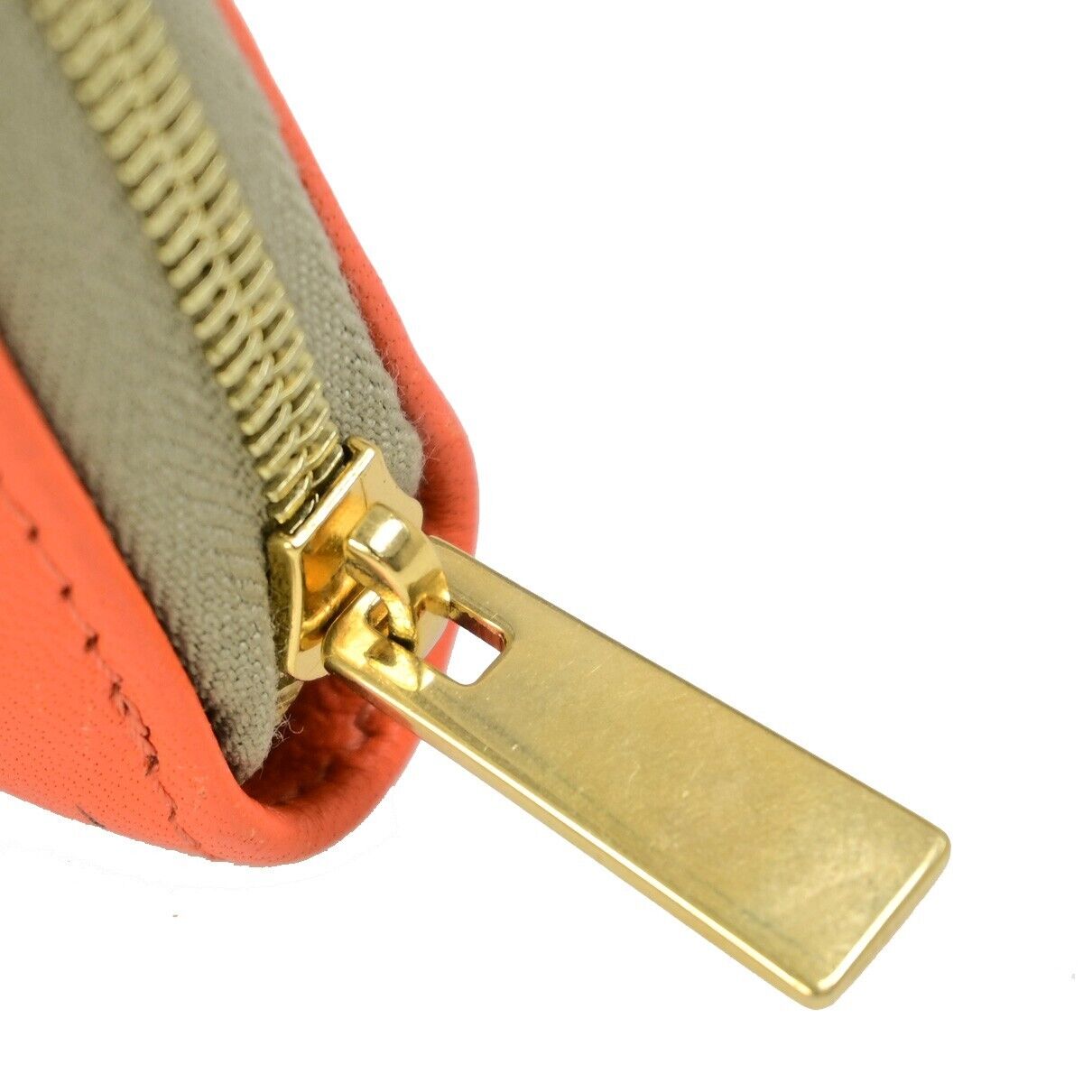 CELINE Logo Bicolor Round Zipper Long Wallet Canvas Leather Beige Orange 09KA373
