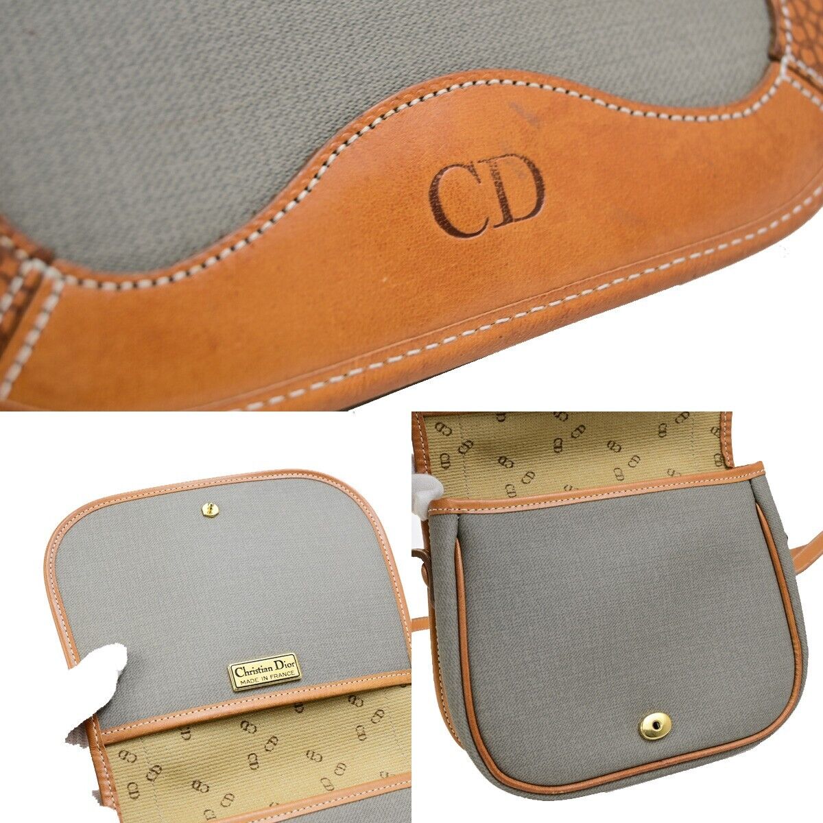 CHRISTIAN DIOR Logo Mini Shoulder Bag PVC Leather Gray Brown GHW France 60ED011