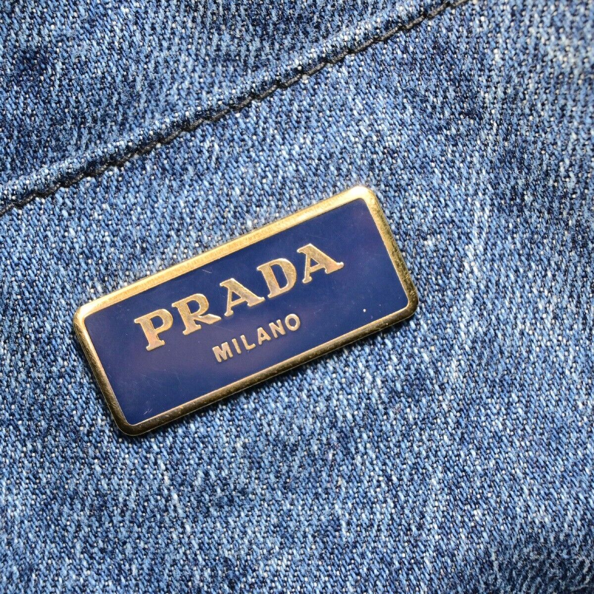 PRADA Logo Canapa Hand Tote Bag Denim Leather Blue GHW 39EB670