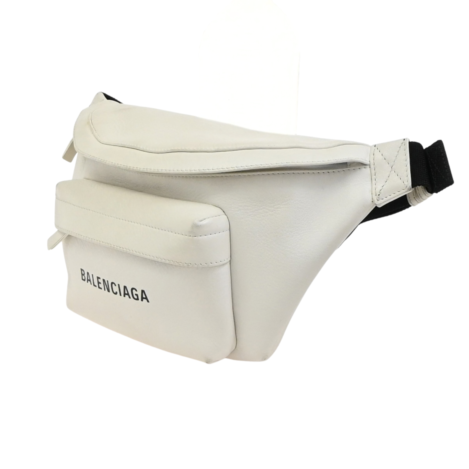BALENCIAGA Logo Everyday Belt Body Bag Leather White Black SHW Italy 87KC637
