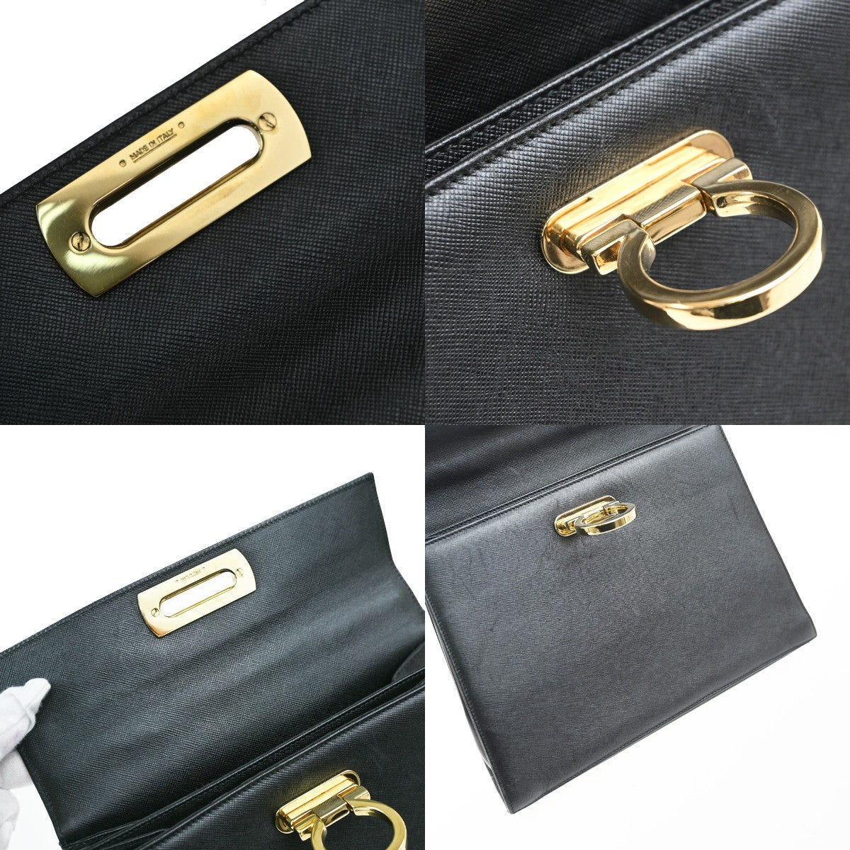 SALVATORE FERRAGAMO Logo Gancini Mini Hand Bag Leather Black GHW Italy 38EG303