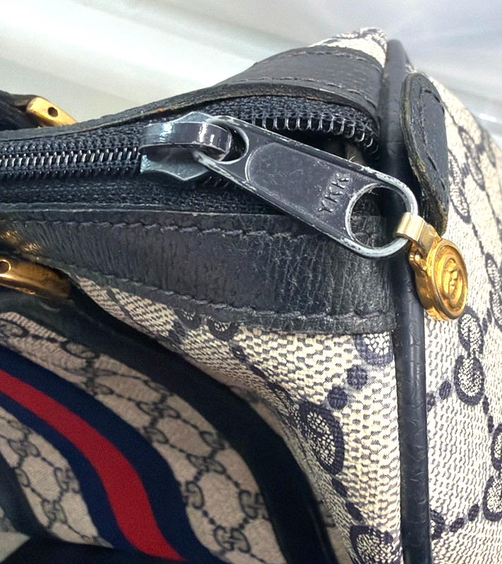 GUCCI GG Pattern Sherry Web Travel Hand Bag PVC Leather Navy Blue Italy 33YJ219