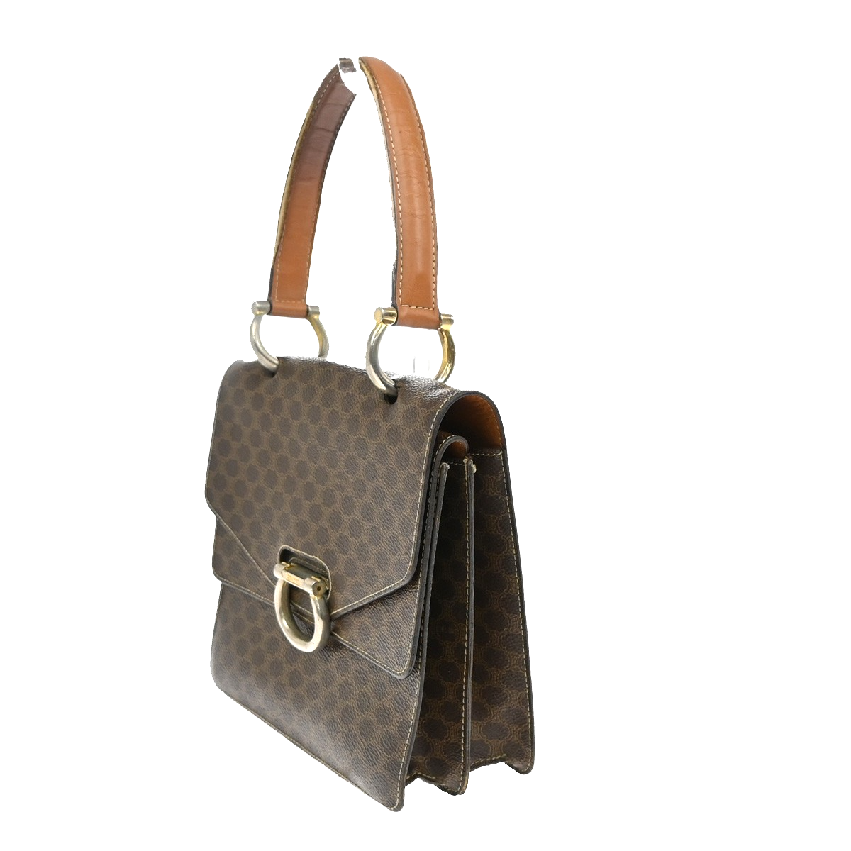 CELINE Logo Macadam Pattern Hand Bag PVC Leather Brown GHW Italy 61KB708