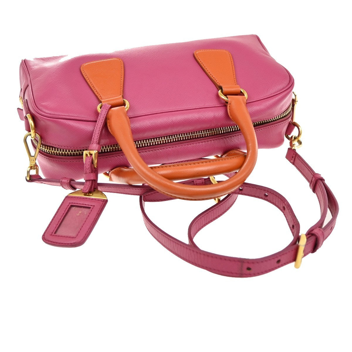 PRADA MILANO Logo 2Way Shoulder Hand Bag Saffiano Leather Pink Orange75KB303