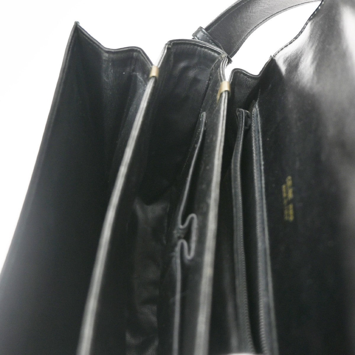 CELINE PARIS Logo Horse Carriage Shoulder Bag Leather Black Gold Italy 38CA739
