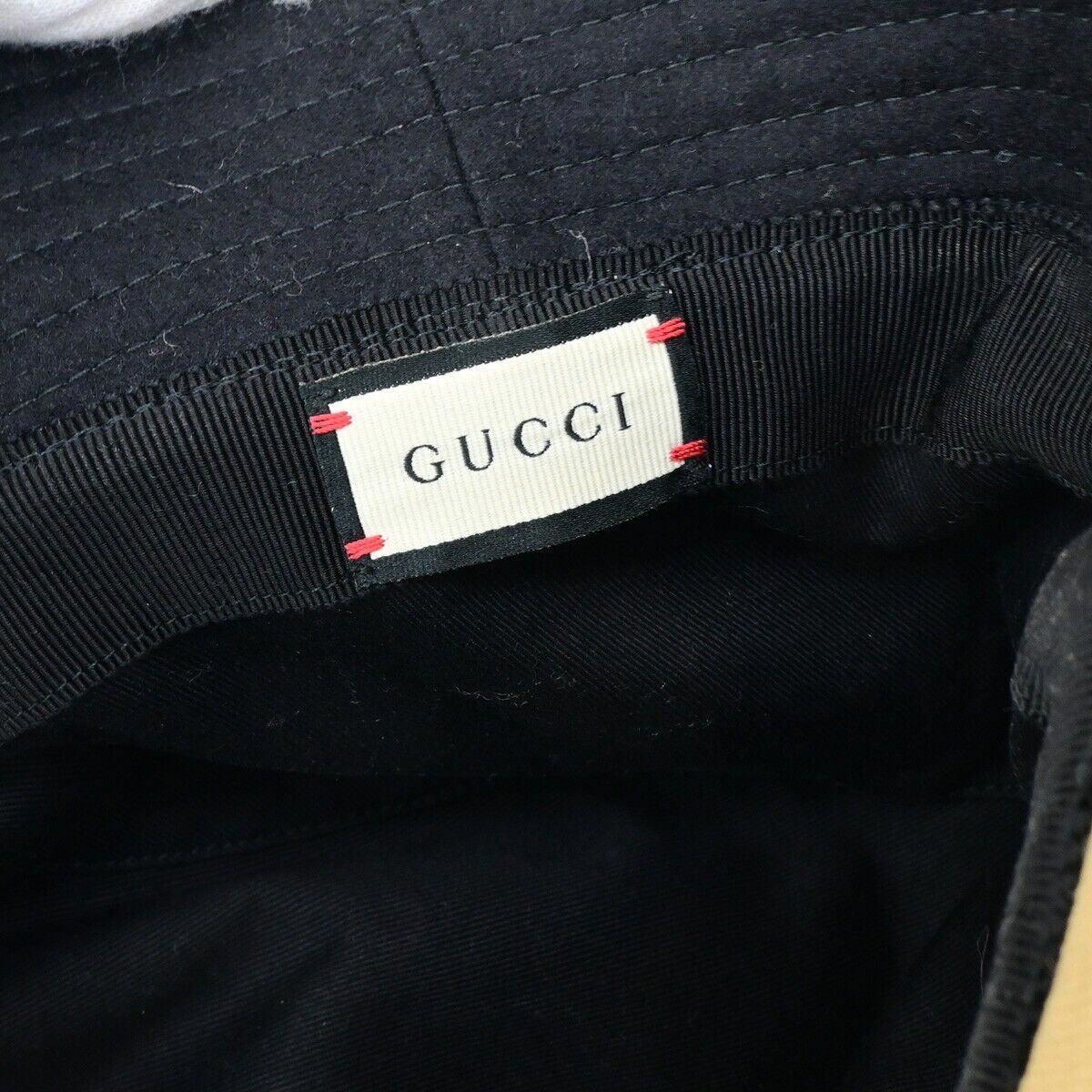 GUCCI GG Interlocking G Stripe Bucket Hat Side L Wool Black Italy 30YG358