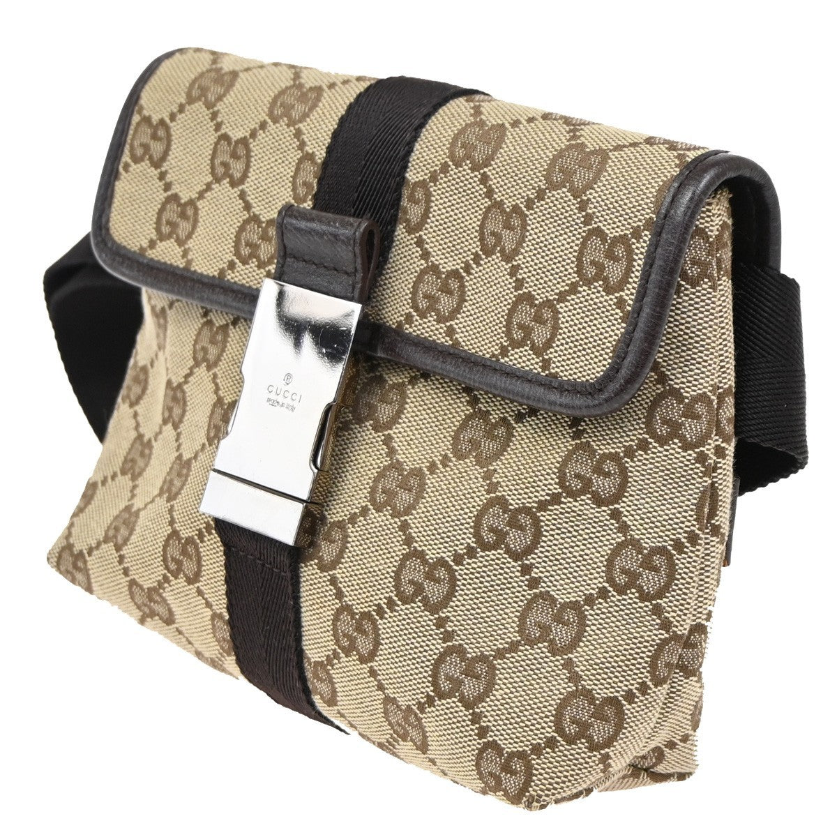 GUCCI GG Pattern Waist Bag Canvas Leather Beige Brown SHW Italy 76KB758