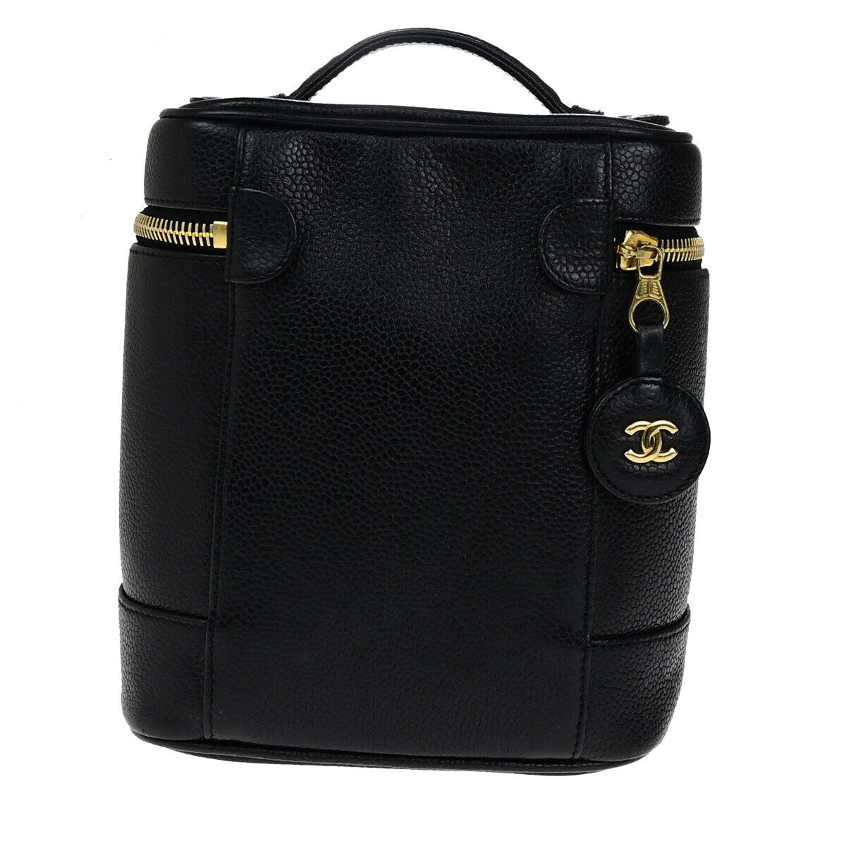CHANEL CC Logo Vanity Hand Bag Grained Calfskin Leather BK GHW Vintage 42RK716