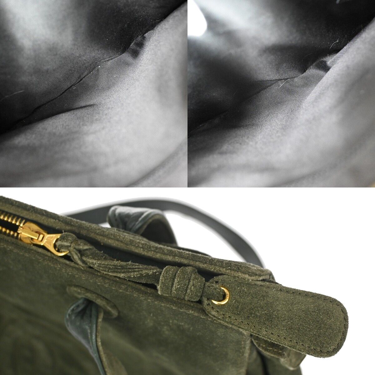 CHANEL CC Logo Shoulder Tote Bag Suede Skin Leather Khaki GHW Vintage 18HB212