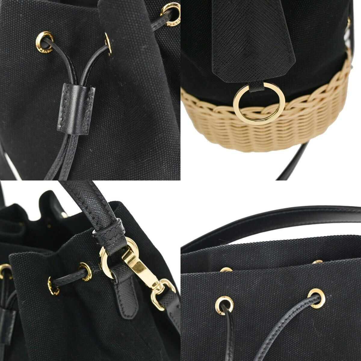 PRADA 2Way Plage Wicker 2Way Shoulder Hand Bag Straw Canvas Leather 669RH025