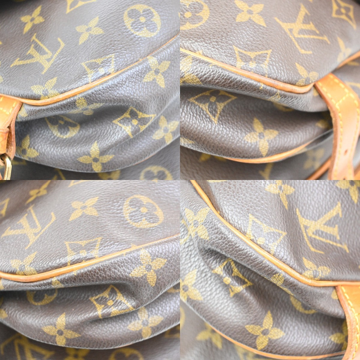 LOUIS VUITTON Logo Saumur 30 Shoulder Bag Monogram Leather Brown 73TA035