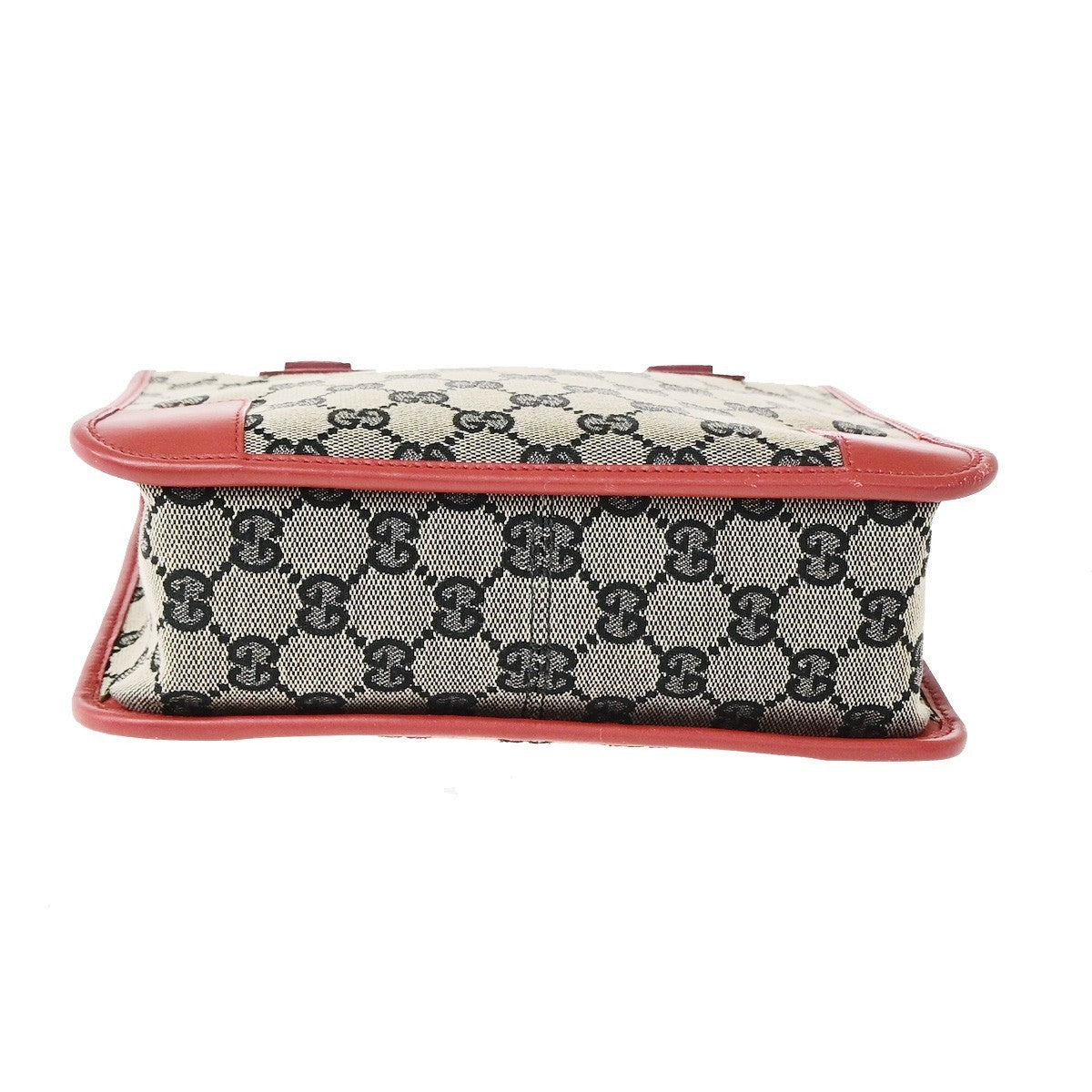 GUCCI Logo GG Pattern​ Hand Bag Canvas Leather Red Black GHW Italy 70KD119