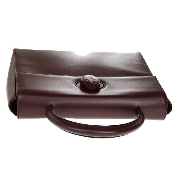 MUST DE CARTIER 2C Logo Hand Bag Leather Burgundy Bordeaux GHW Italy 80YG585