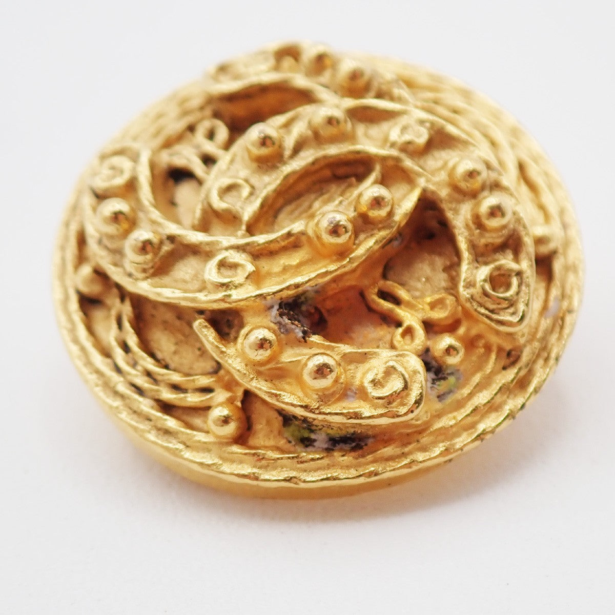 CHANEL CC Logo Round Button Earrings 04A Clip-On Gold GHW France 84RF848