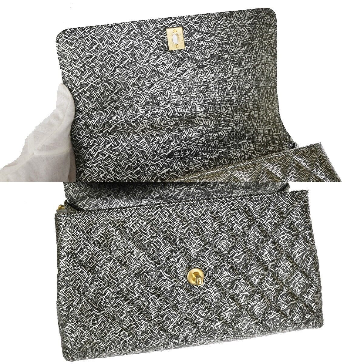 CHANEL CC Matelasse Chain 2Way Coco Handle Bag Caviar Leather Silver 162RJ302