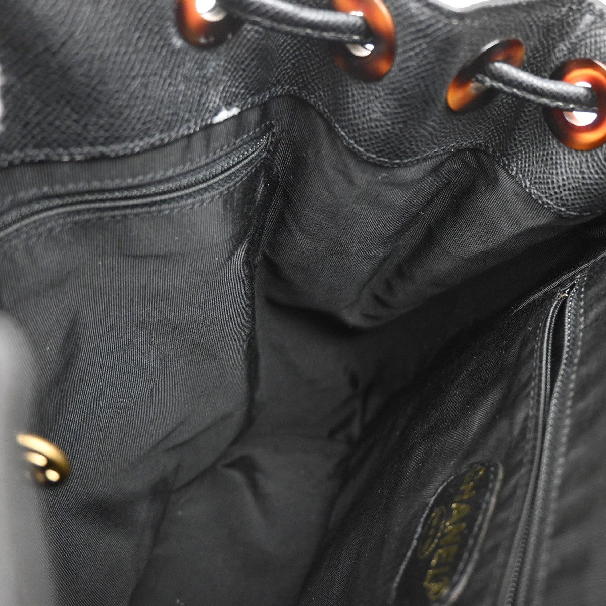 CHANEL CC Logo Backpack Bag Leather Plastic Black GHW Italy Vintage 620RF612