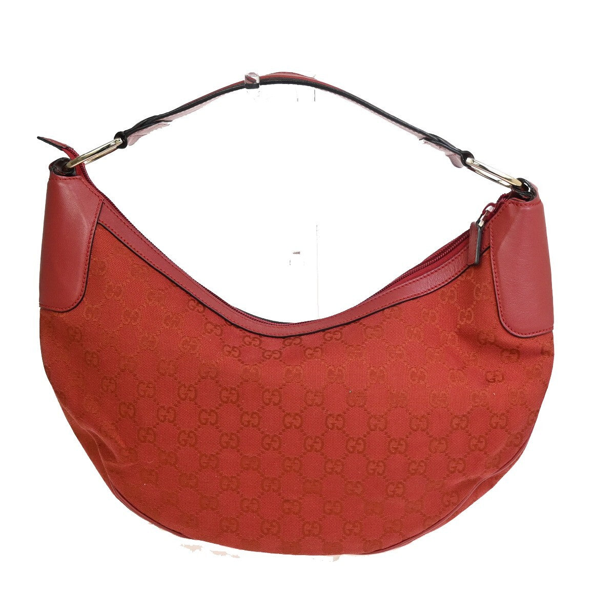 GUCCI Logo GG Pattern Shoulder Hobo Bag Canvas Leather Red Italy 88FB572