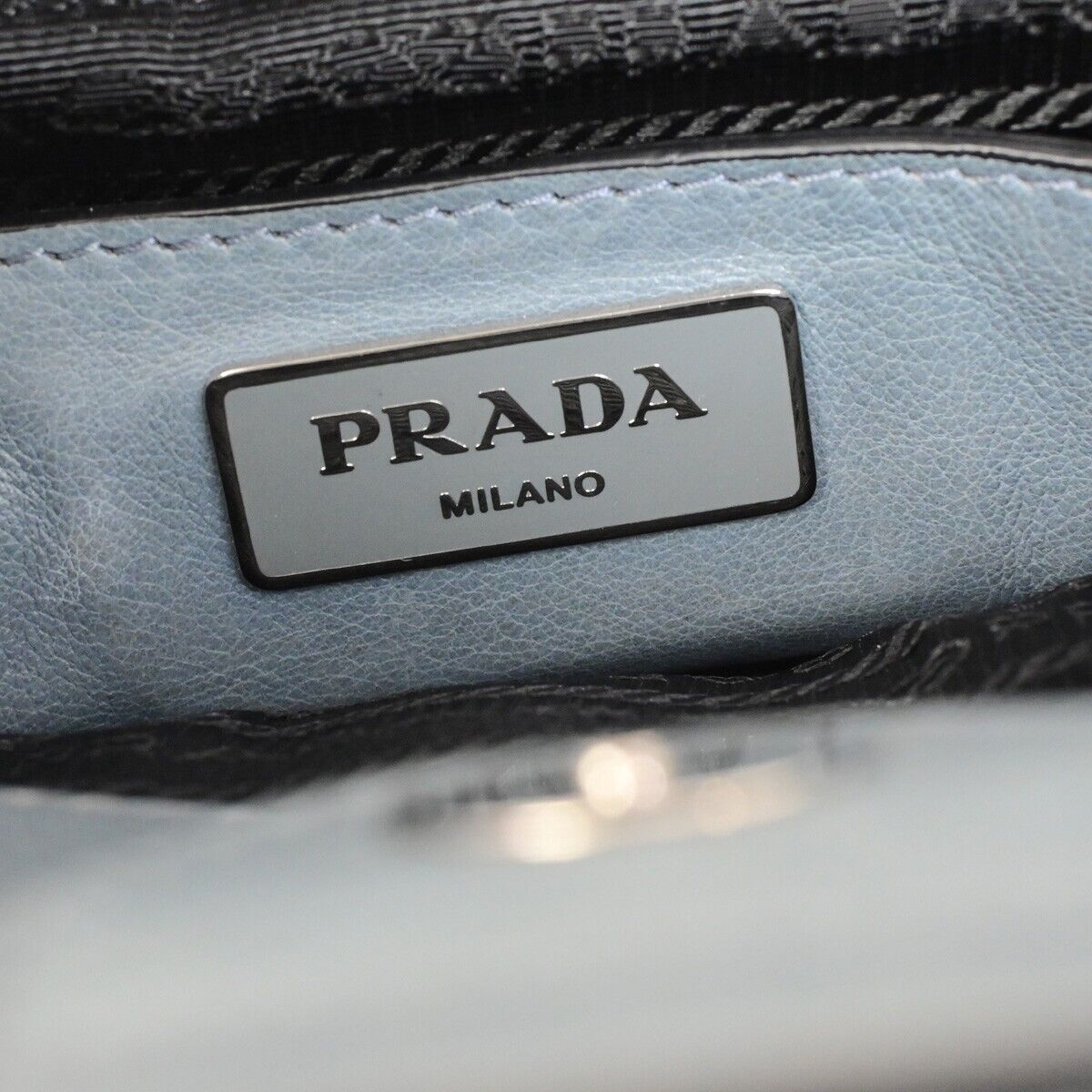 PRADA MILANO Logo 2Way Shoulder Hand Bag Leather Blue Silver Italy 88HC034