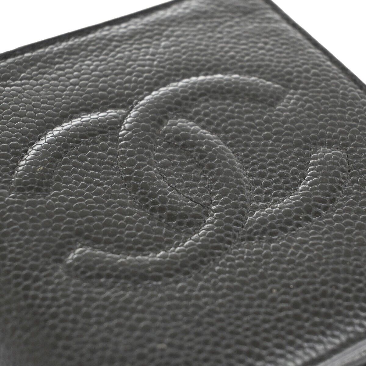 CHANEL CC Logo Bifold Wallet Caviar Skin Leather Black France Vintage 60EA462