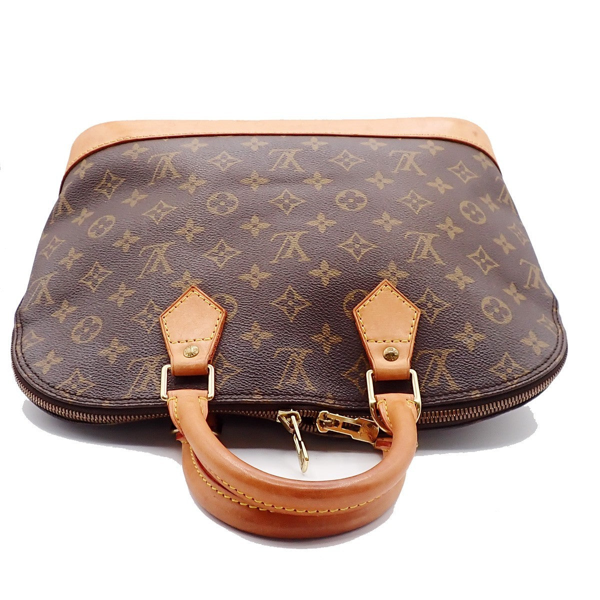 LOUIS VUITTON LV Logo Alma Hand Bag Monogram Leather Brown France M51130 88AA193