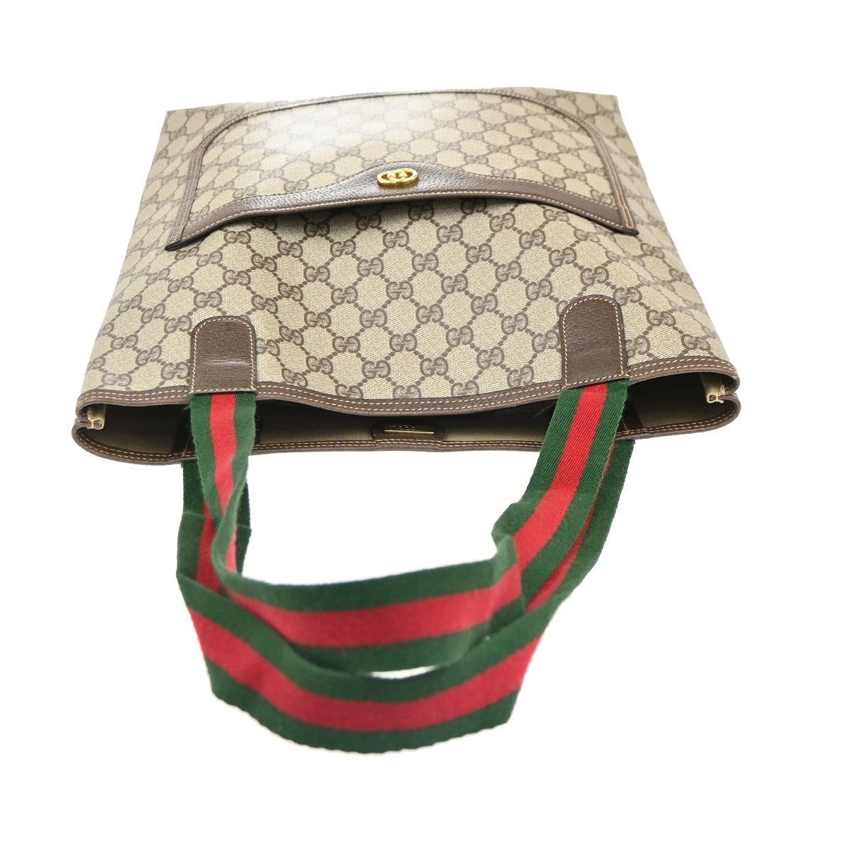 GUCCI Logo GG Sherry Line Shoulder Tote Hand Bag PVC Leather Beige Italy 69MA455